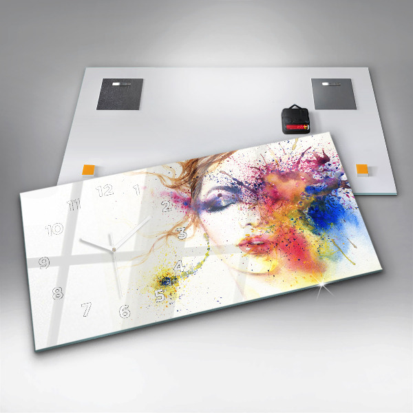 Horizontální hodiny na skle Portrét tajemné ženy