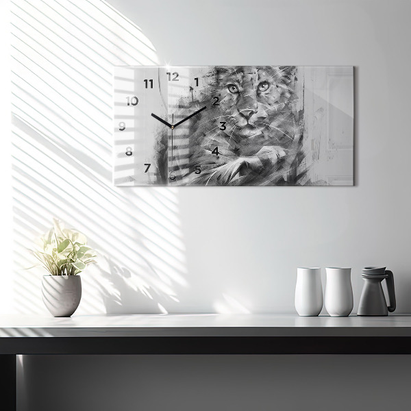 Horizontální hodiny na skle Malovaný lev