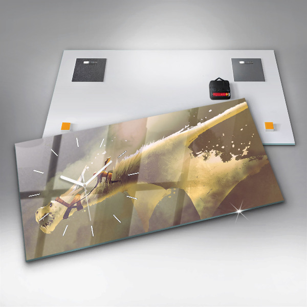 Horizontální hodiny na skle Ilustrace dračího jezdce