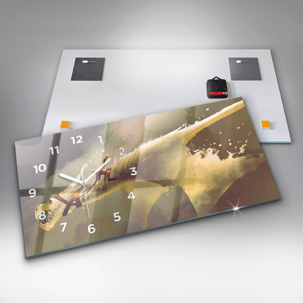Horizontální hodiny na skle Ilustrace dračího jezdce