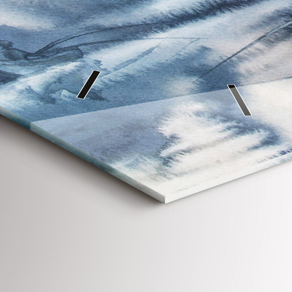 Horizontální hodiny na skle Zimní jezero Loď