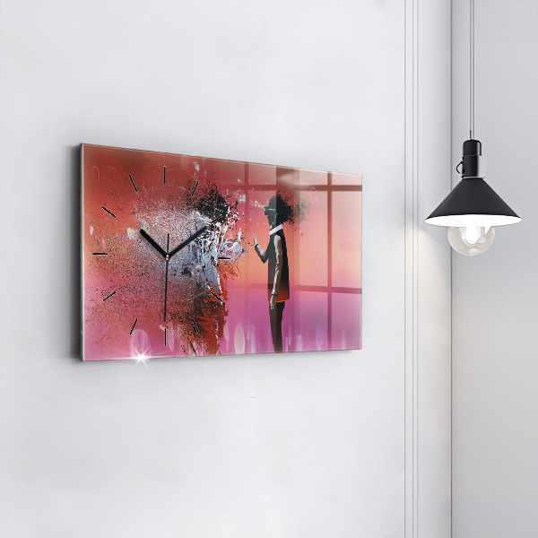 Horizontální hodiny na skle Kyberprostor