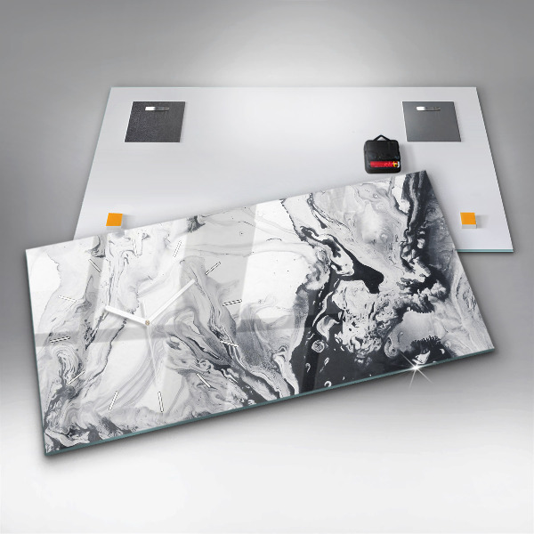 Horizontální hodiny na skle Abstraktní inkoustový mramor