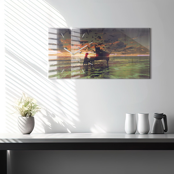 Horizontální hodiny na skle Koncert na pláži