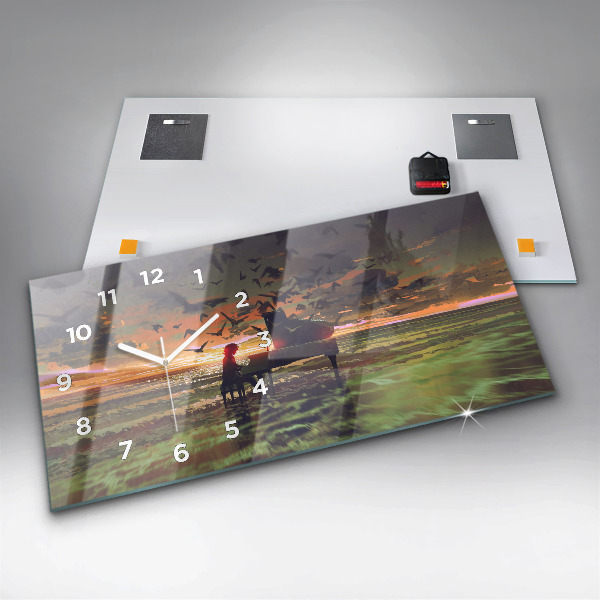 Horizontální hodiny na skle Koncert na pláži