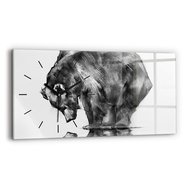 Horizontální hodiny na skle Kresba medvěda