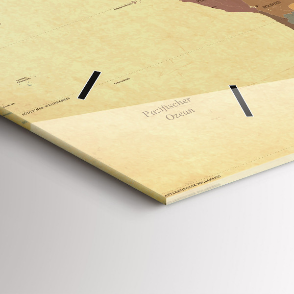 Horizontální hodiny na skle Mapa světa ve vintage stylu