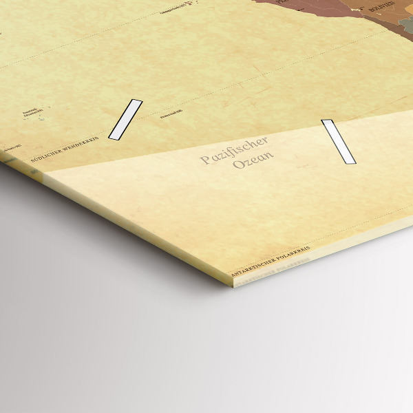 Horizontální hodiny na skle Mapa světa ve vintage stylu