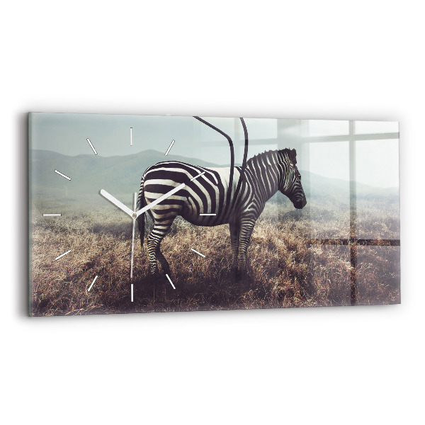 Horizontální hodiny na skle Zebra - abstrakce