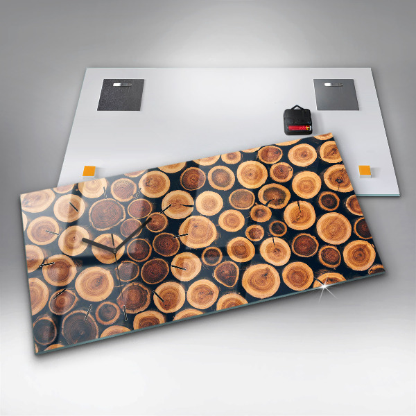 Horizontální hodiny na skle Dřevo