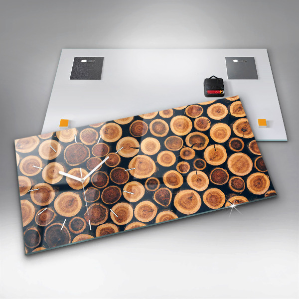 Horizontální hodiny na skle Dřevo