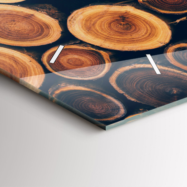 Horizontální hodiny na skle Dřevo