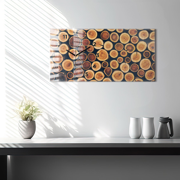 Horizontální hodiny na skle Dřevo