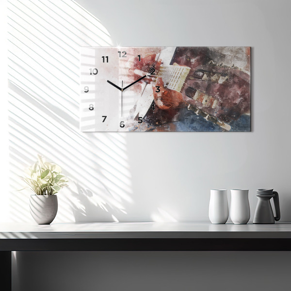 Horizontální hodiny na skle Vizualizace kytary