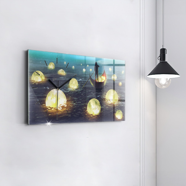 Horizontální hodiny na skle Abstrakce