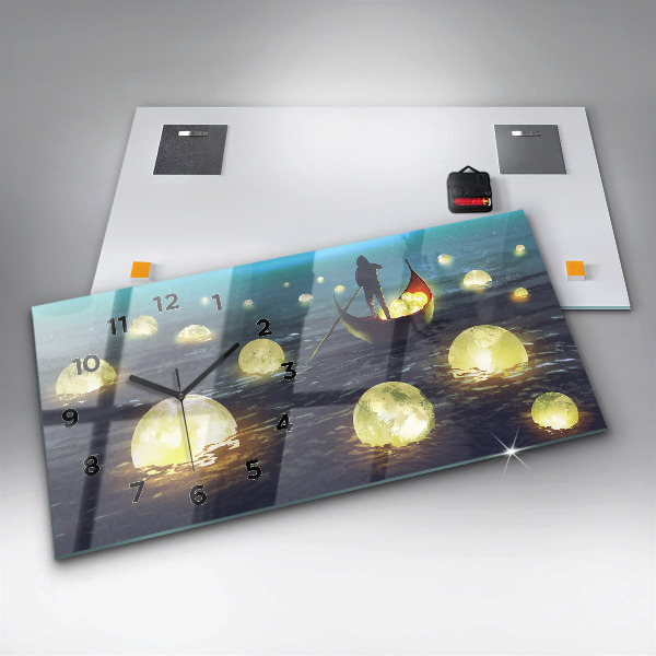 Horizontální hodiny na skle Abstrakce