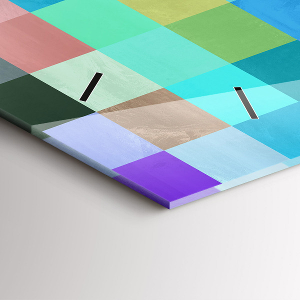 Horizontální hodiny na skle Kompozice čtverců