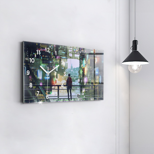 Horizontální hodiny na skle Kybernetický punk