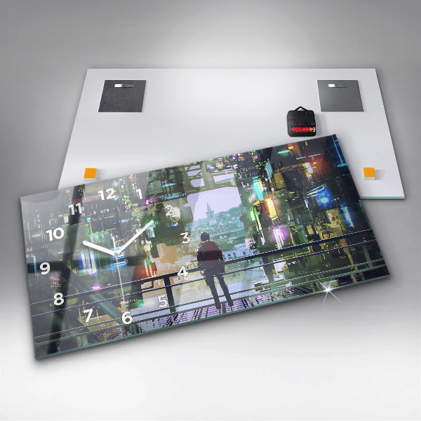 Horizontální hodiny na skle Kybernetický punk