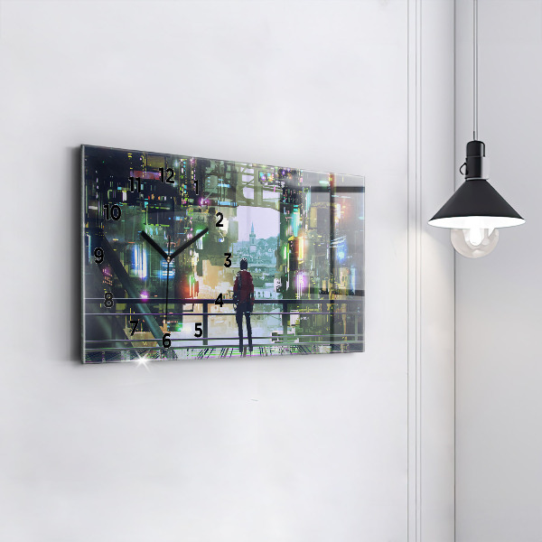 Horizontální hodiny na skle Kybernetický punk