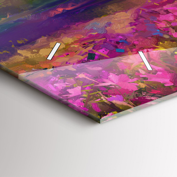 Horizontální hodiny na skle Louka při západu slunce