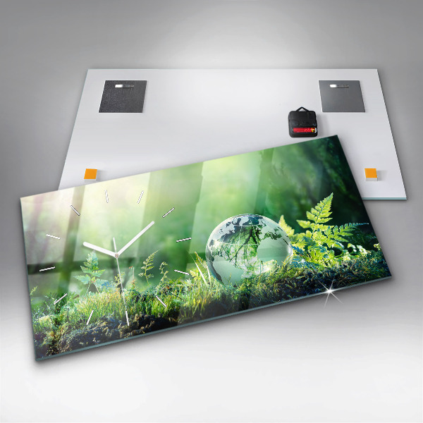 Horizontální hodiny na skle Zeměkoule