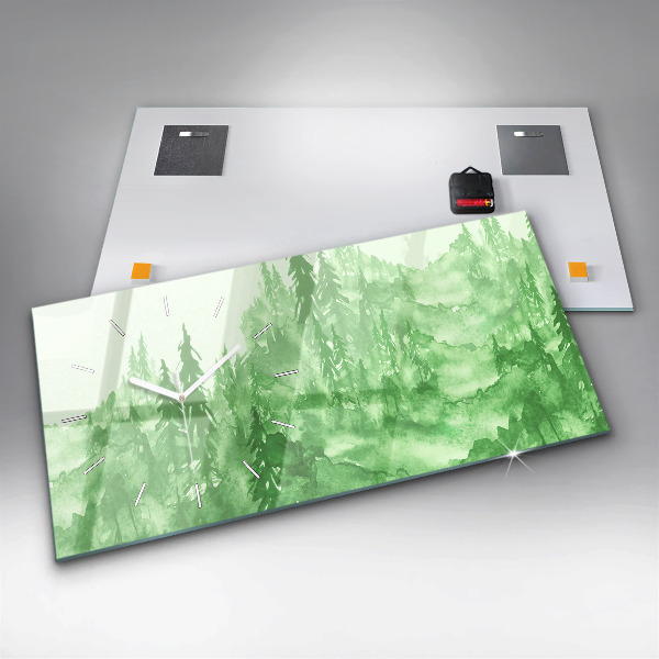 Horizontální hodiny na skle Obraz zeleného lesa