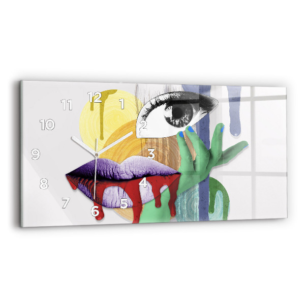 Horizontální skleněné hodiny na stěnu Surrealistická koláž