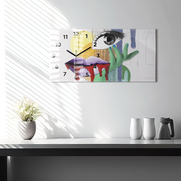 Horizontální skleněné hodiny na stěnu Surrealistická koláž