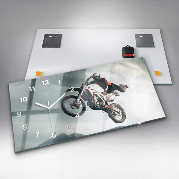 Horizontální skleněné hodiny na stěnu Motorka v adrenalinovém stylu