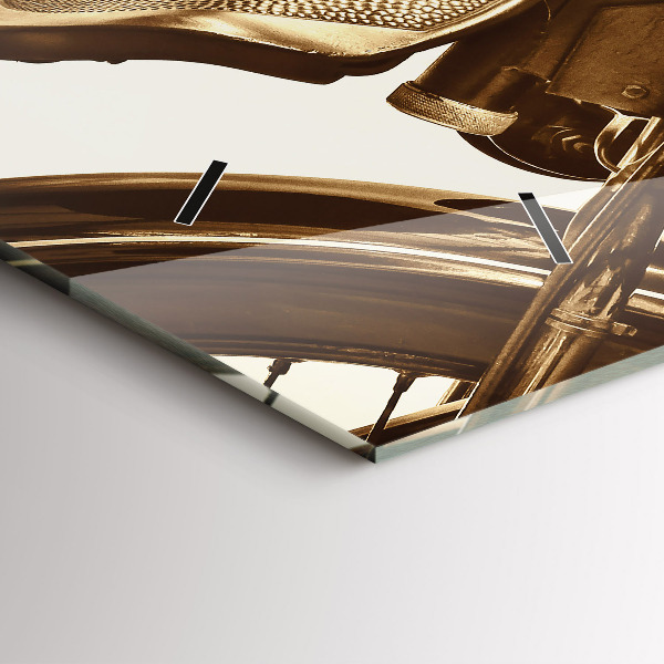 Horizontální skleněné hodiny na stěnu Sépiový motocykl Vintage