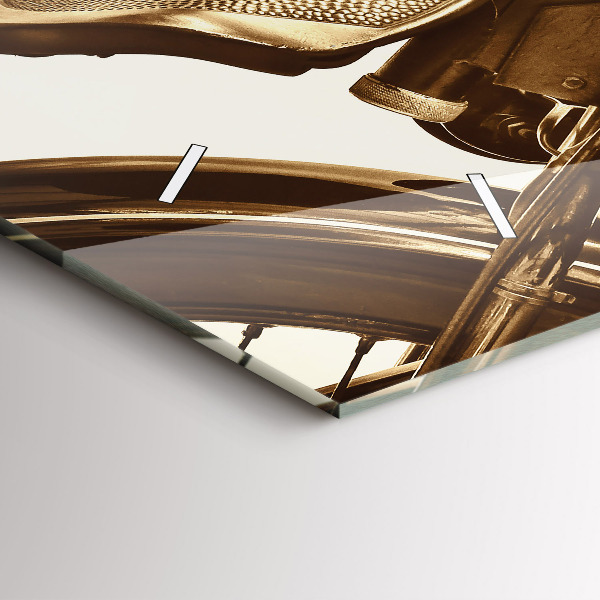 Horizontální skleněné hodiny na stěnu Sépiový motocykl Vintage