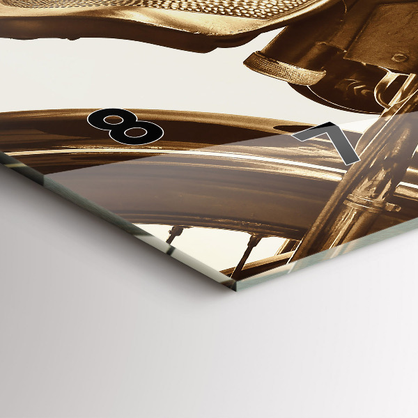 Horizontální skleněné hodiny na stěnu Sépiový motocykl Vintage