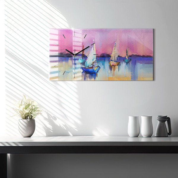 Horizontální skleněné hodiny na stěnu Mořská krajina