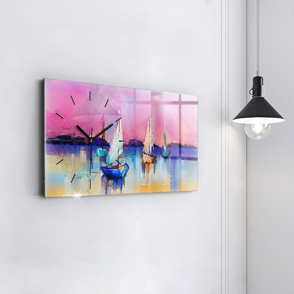 Horizontální skleněné hodiny na stěnu Mořská krajina