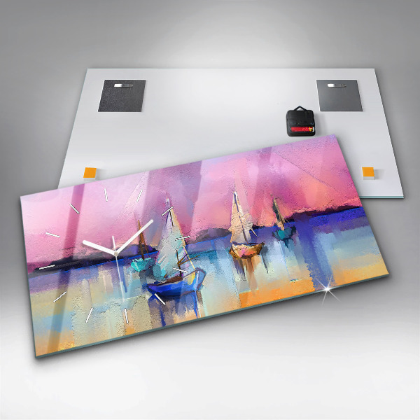 Horizontální skleněné hodiny na stěnu Mořská krajina