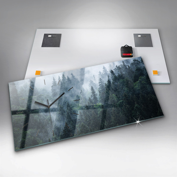 Horizontální skleněné hodiny na stěnu Mlhavá horská krajina