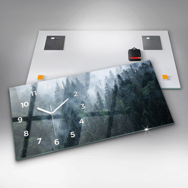Horizontální skleněné hodiny na stěnu Mlhavá horská krajina