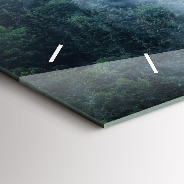 Horizontální skleněné hodiny na stěnu Mlhavá horská krajina