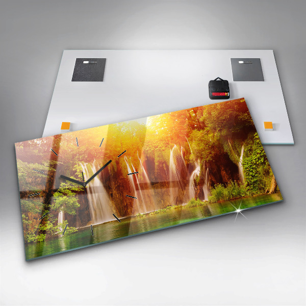 Horizontální skleněné hodiny na stěnu Pohled na vodopád