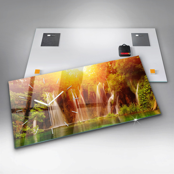 Horizontální skleněné hodiny na stěnu Pohled na vodopád