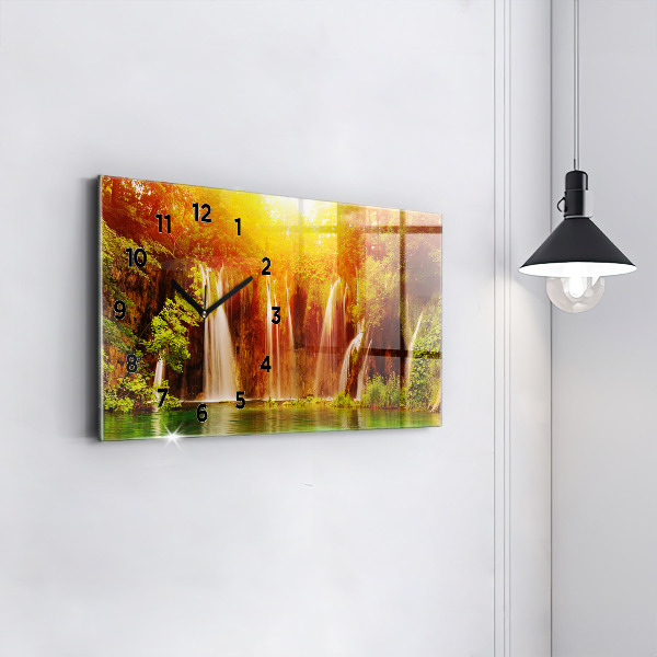 Horizontální skleněné hodiny na stěnu Pohled na vodopád