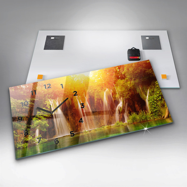 Horizontální skleněné hodiny na stěnu Pohled na vodopád