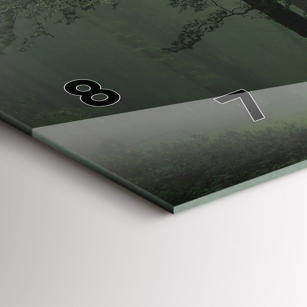 Horizontální hodiny na skle Mlžný les po ránu