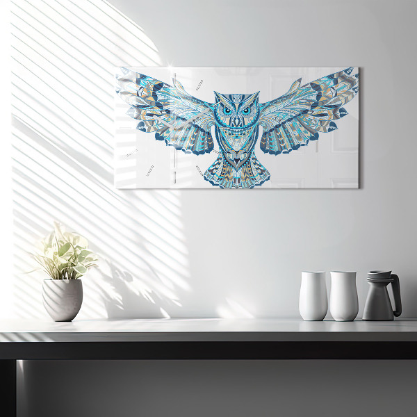 Horizontální skleněné hodiny na stěnu Sova v letu