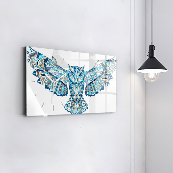 Horizontální skleněné hodiny na stěnu Sova v letu