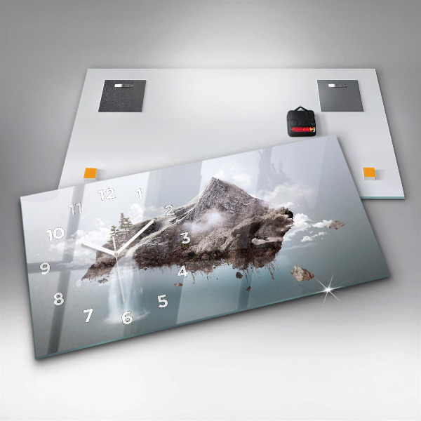 Horizontální hodiny na skle Vodopád na létajícím ostrově
