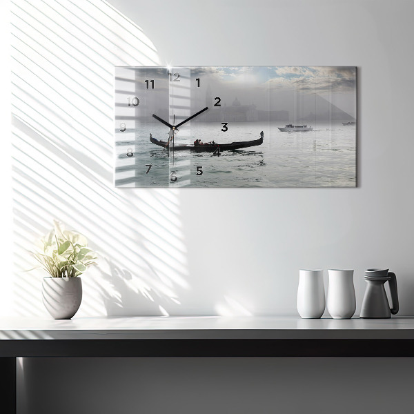 Horizontální hodiny na skle Benátky Gondola