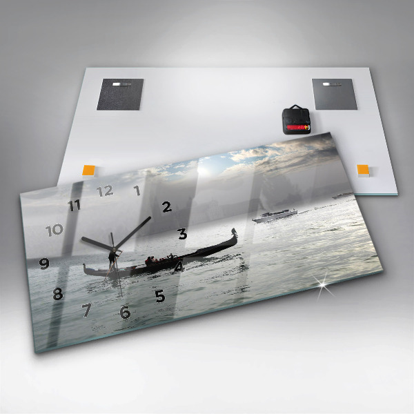 Horizontální hodiny na skle Benátky Gondola