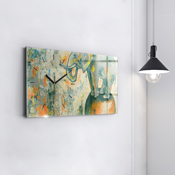 Horizontální hodiny na skle Malovaný postoj slona